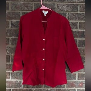 Talbots Rich Red Button-Down Irish Linen Blouse